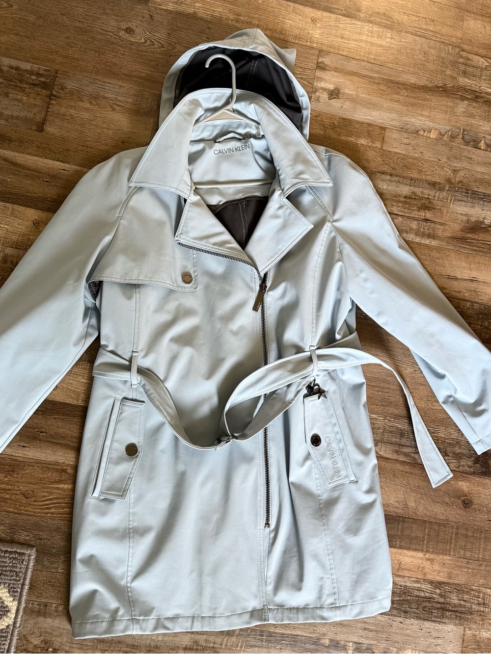 Calvin Klein Light Gray Women's Trench Coat with Belt XXL
